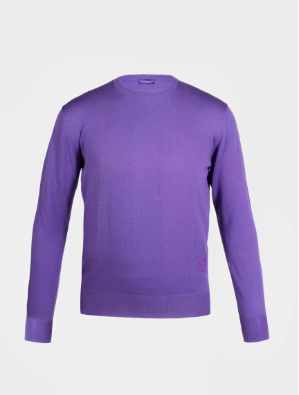 Patrick Hellmann CollectionPurple Round Neck Pullover 100% Woolimage619